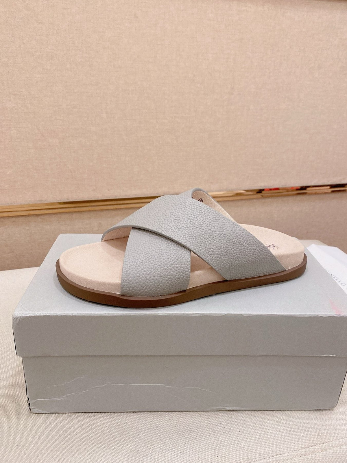 Brunello Cucinelli Men's Cross-Strap Slide Sandals - Open-Toe, Slip-On Design