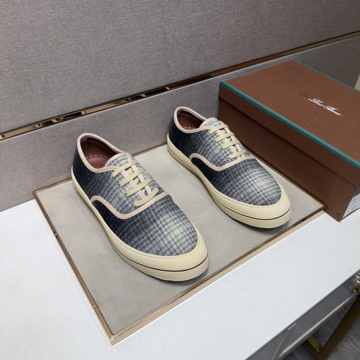 Loro Piana Men's Plaid Low-Top Sneakers