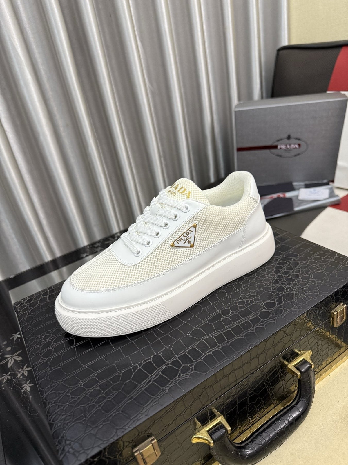 Prada Men's Triangle Badge Low-Top Sneakers - Rubber Outsole