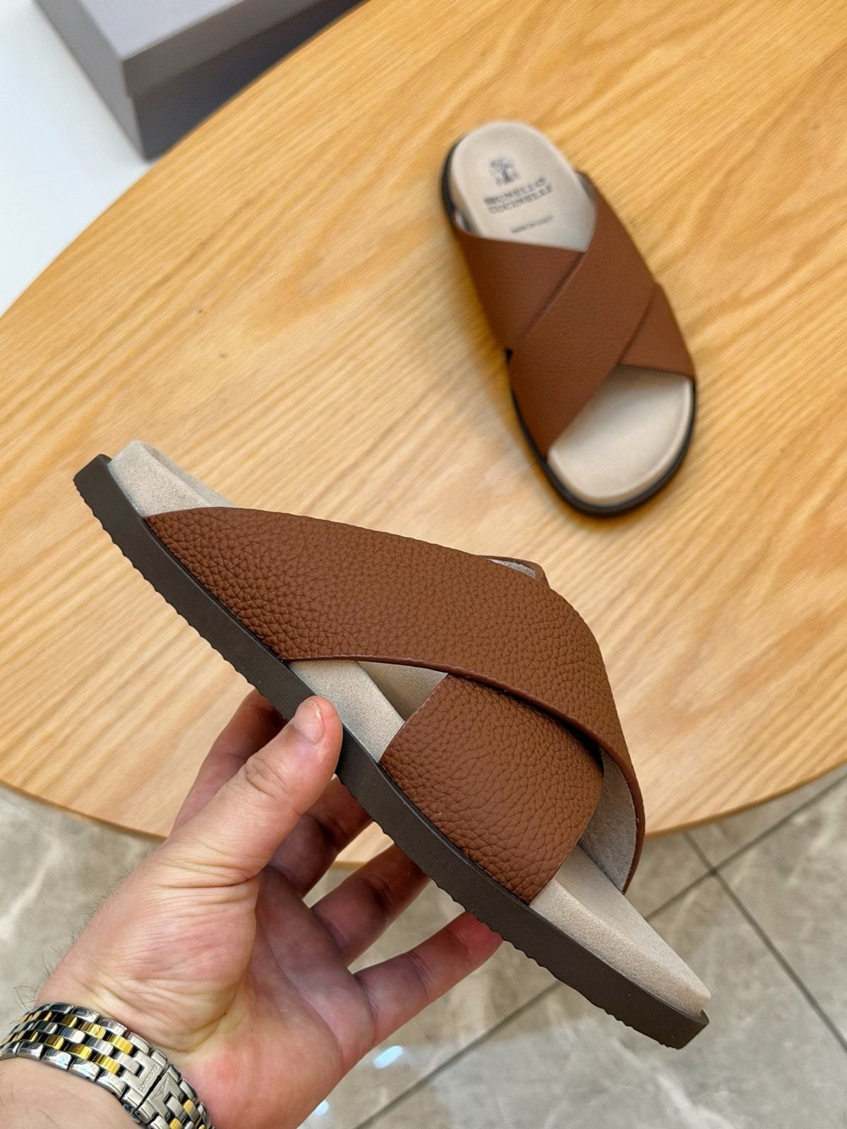 Brunello Cucinelli Crossover Slide Sandals