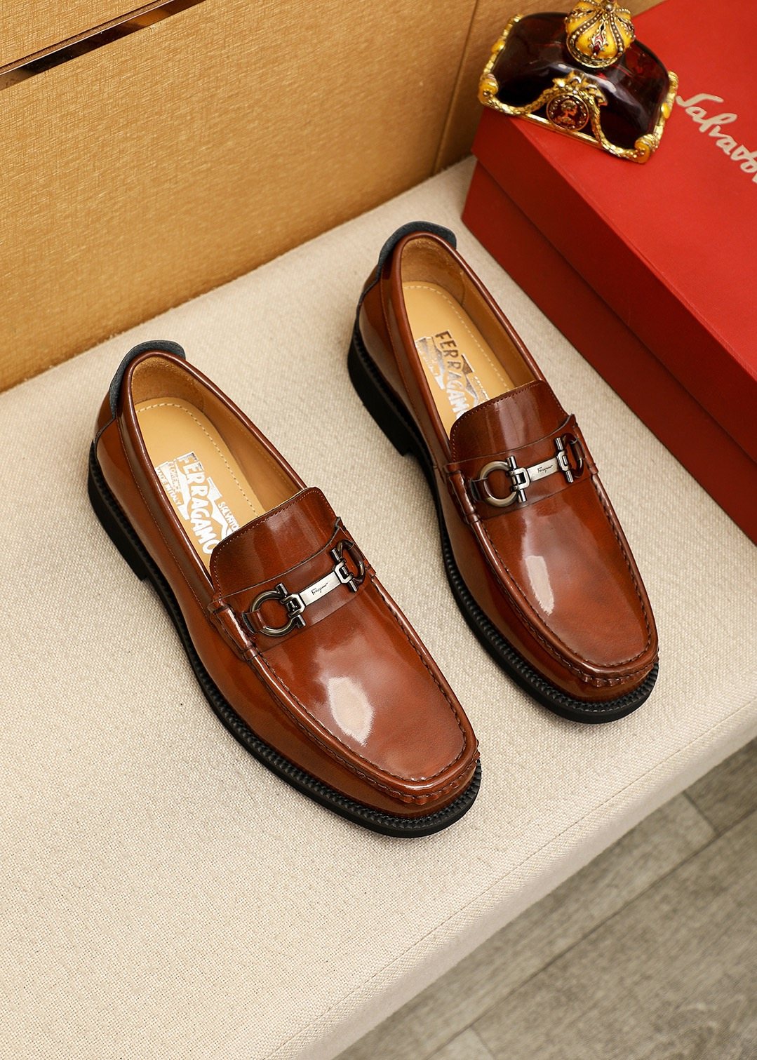 Ferragamo Leather Bit Loafers - Moc-Toe Stitching