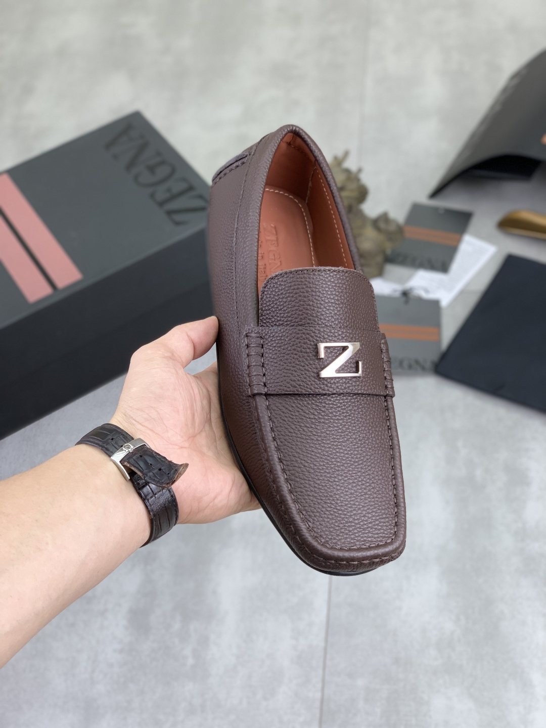 Zegna Square-Toe Leather Loafers
