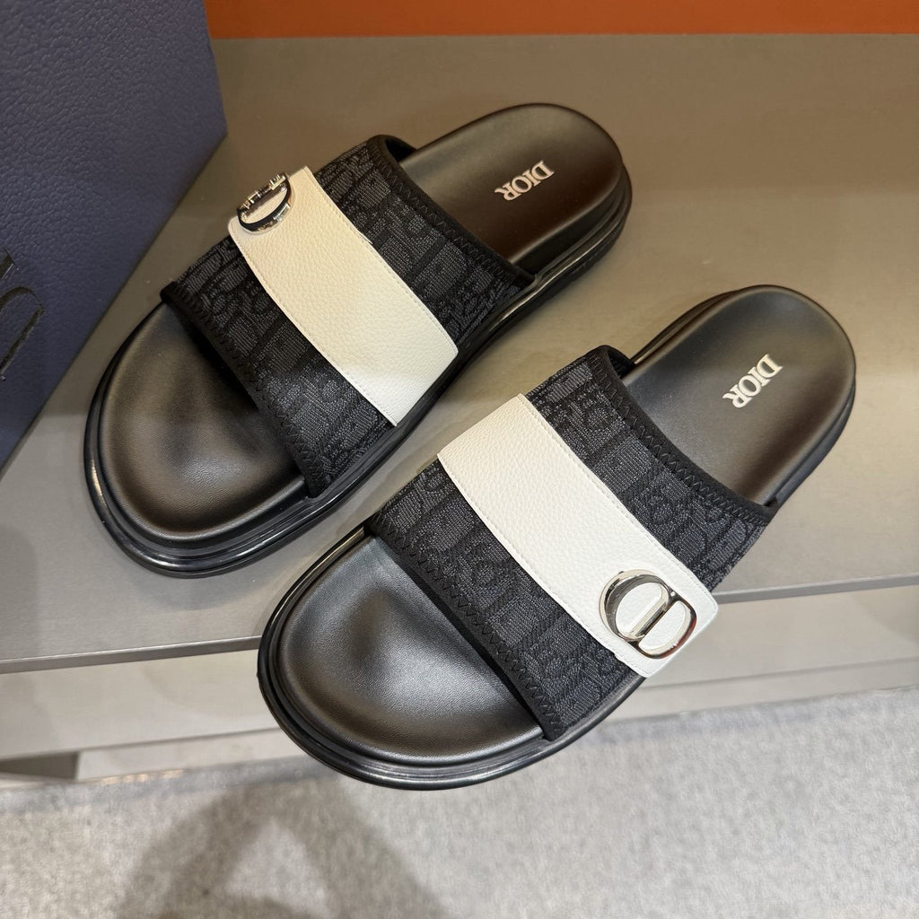 Dior Patterned Strap Slide Sandals - Open Toe