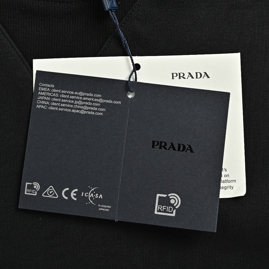 Prada Re-Nylon Chest Patch Pocket Triangle Logo Crew Neck Sweatshirt Black