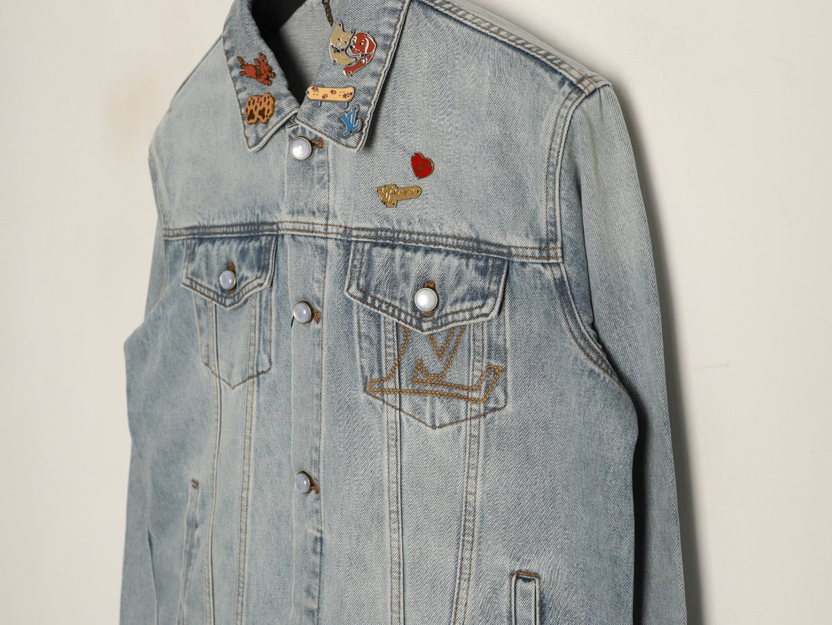Louis Vuitton CVD Hardware Leather-Detail Skate Denim Jacket - Light Blue