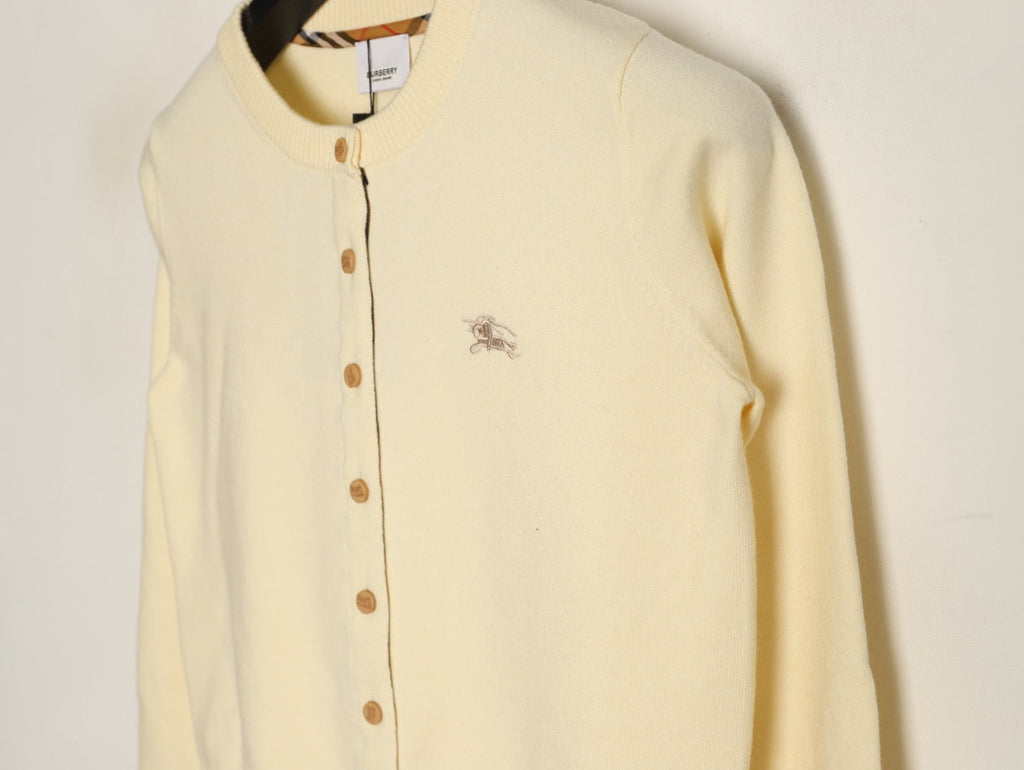 Burberry Check-Cuff Button-Front Cardigan - Pale Yellow